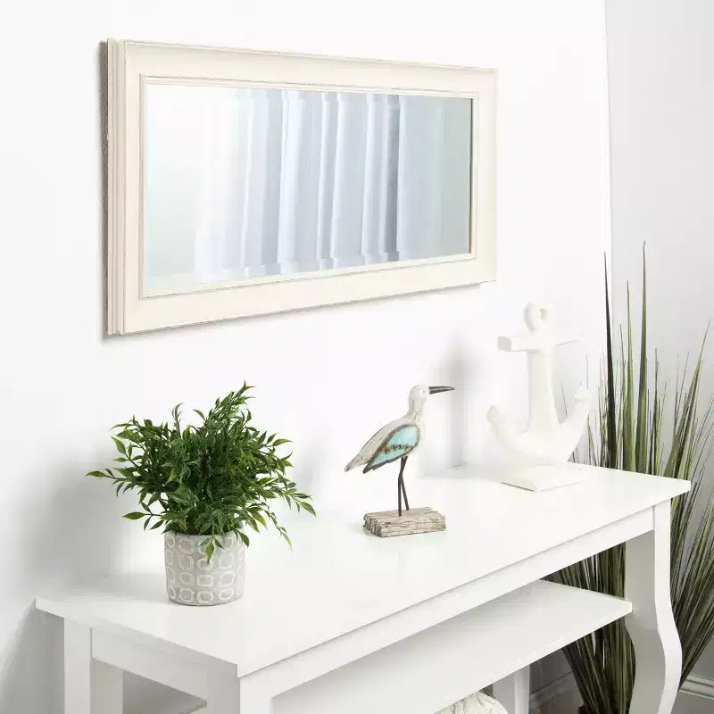 Miroir mural à panneau, rectangulaire, simple, encadré, blanc antique