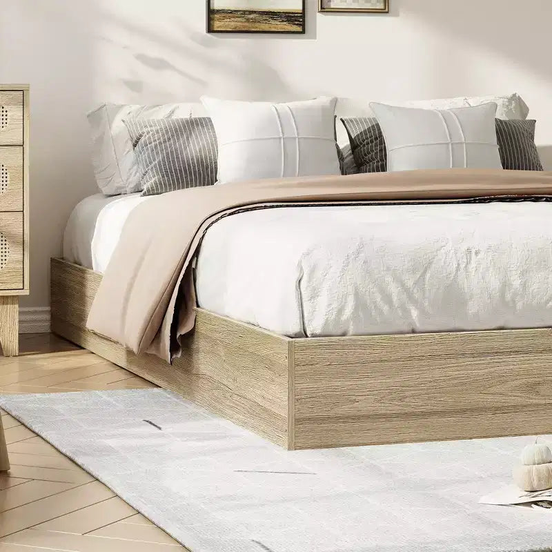 Lit plateforme minimaliste en bois naturel, jumeau, 1 personne