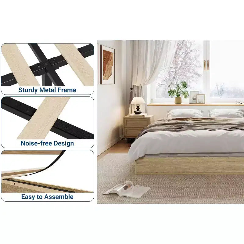 Lit plateforme minimaliste en bois naturel, jumeau, 1 personne