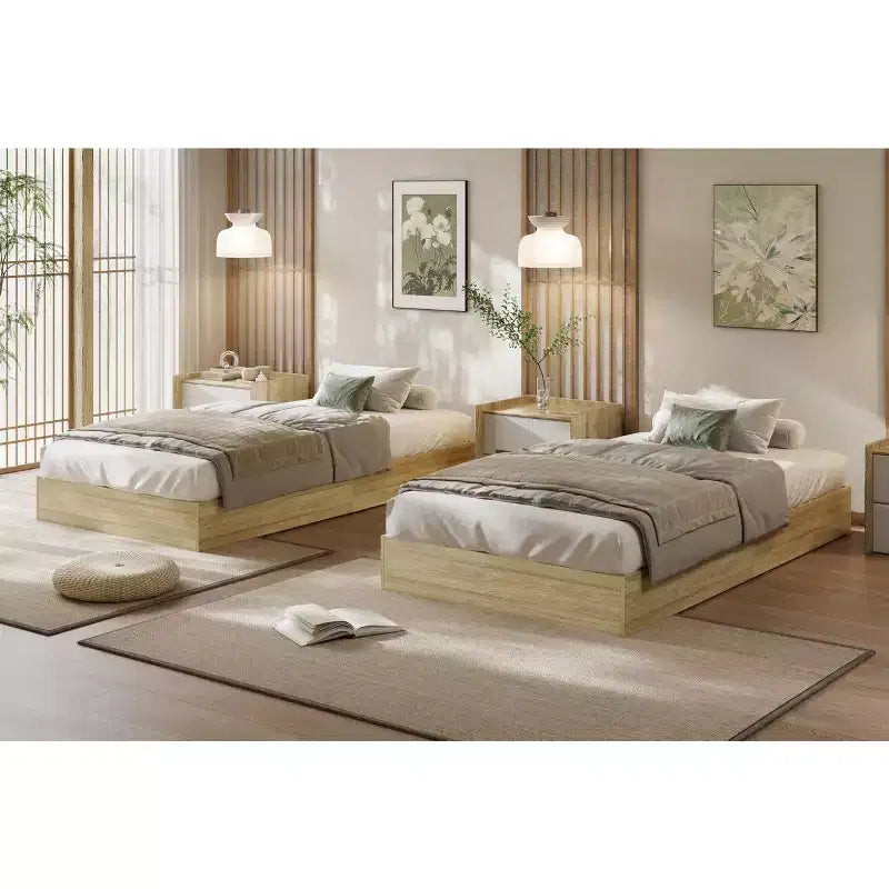 Lit plateforme minimaliste en bois naturel, jumeau, 1 personne