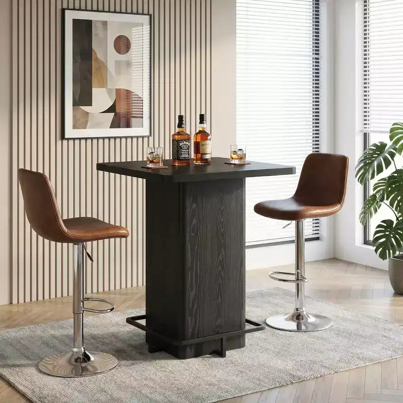 Table de bar carrée noire, plateau MDF, 2-4 personnes