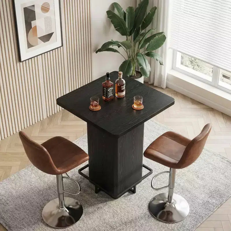 Table de bar carrée noire, plateau MDF, 2-4 personnes