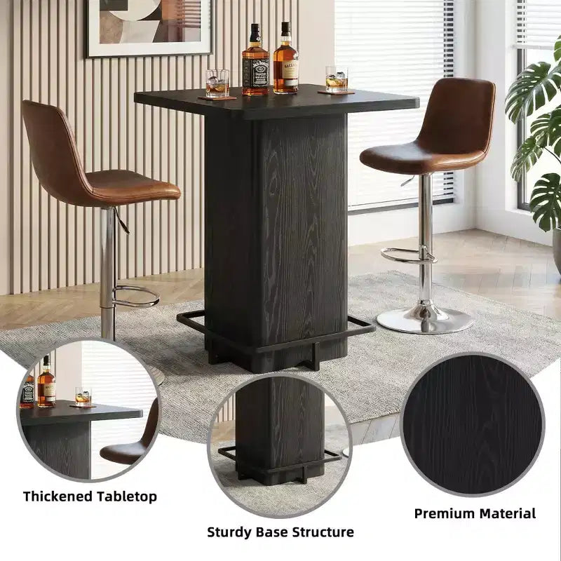 Table de bar carrée noire, plateau MDF, 2-4 personnes