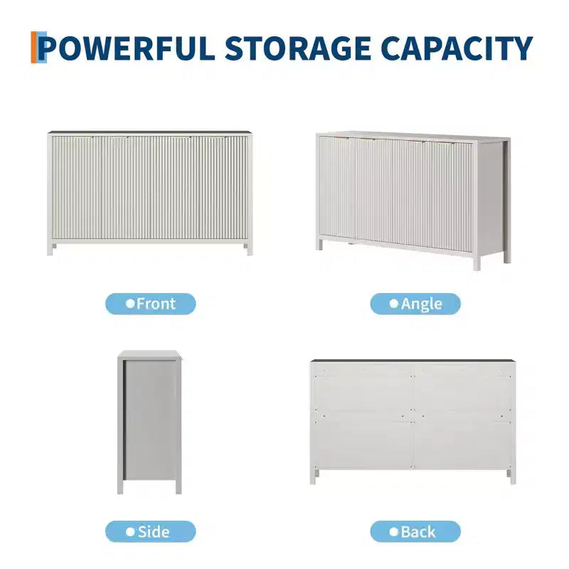 Buffet cannelé 4 portes marron/blanc 55 po, avec étagères réglables