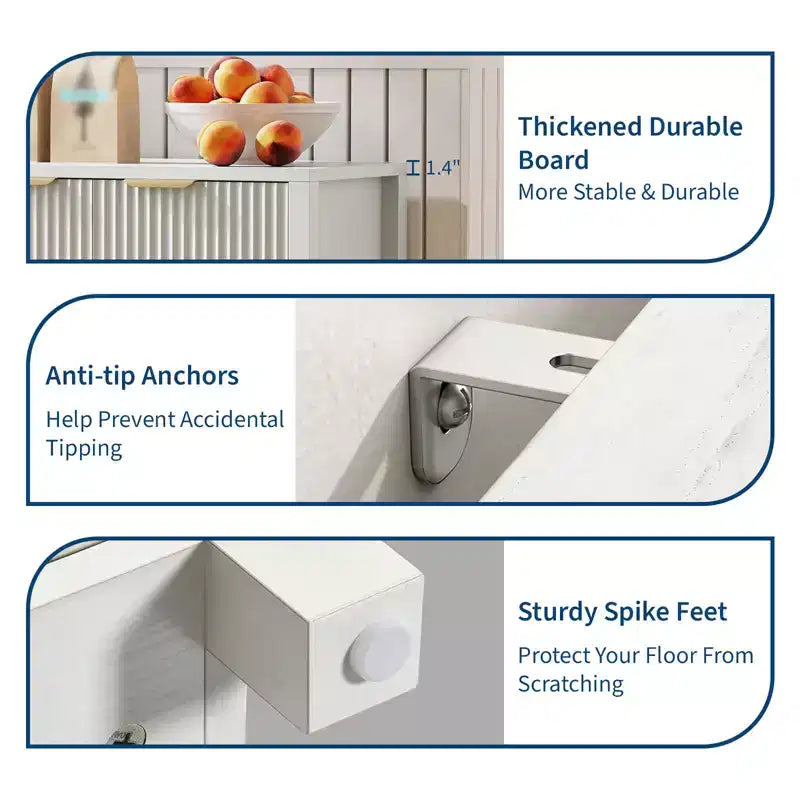 Buffet cannelé 4 portes marron/blanc 55 po, avec étagères réglables