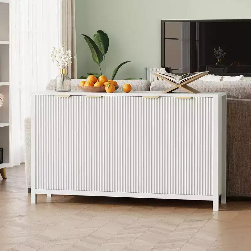 Buffet cannelé 4 portes marron/blanc 55 po, avec étagères réglables