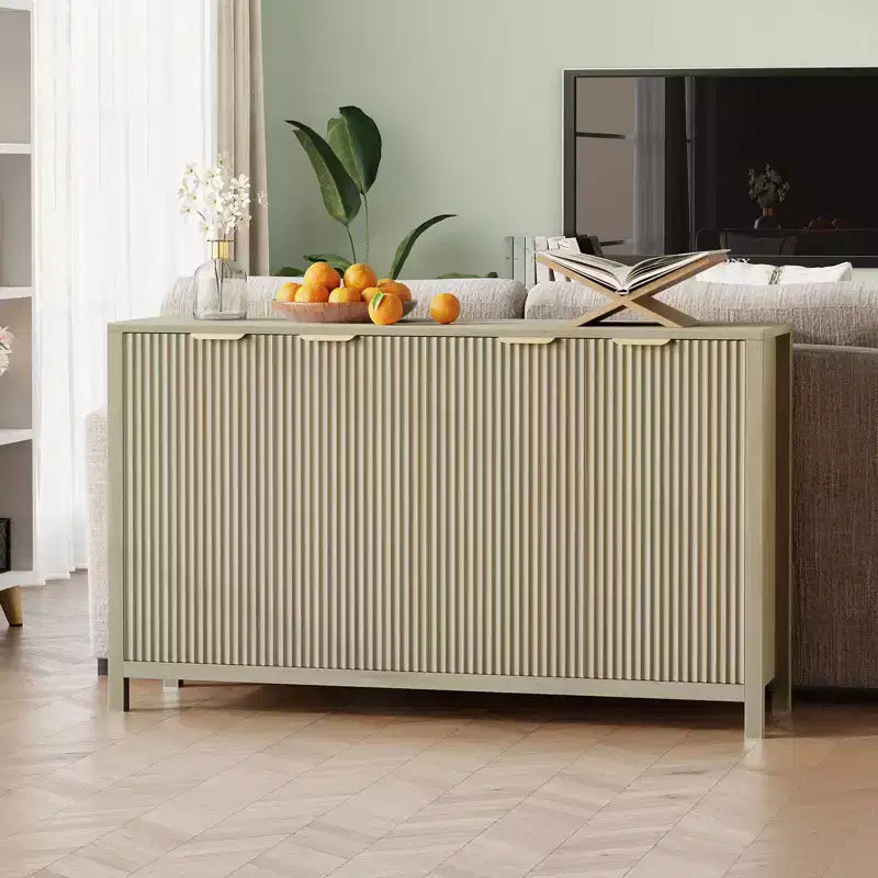 Buffet cannelé 4 portes marron/blanc 55 po, avec étagères réglables