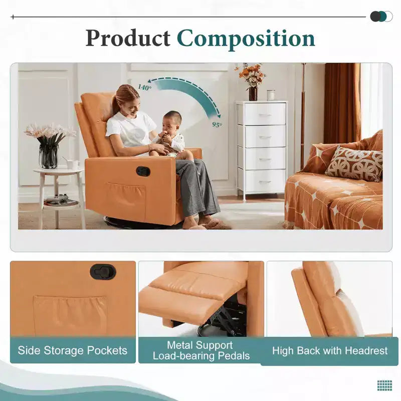 Fauteuil pivotant de couleur beige/noir/marron/gris avec coussin lombaire, une place