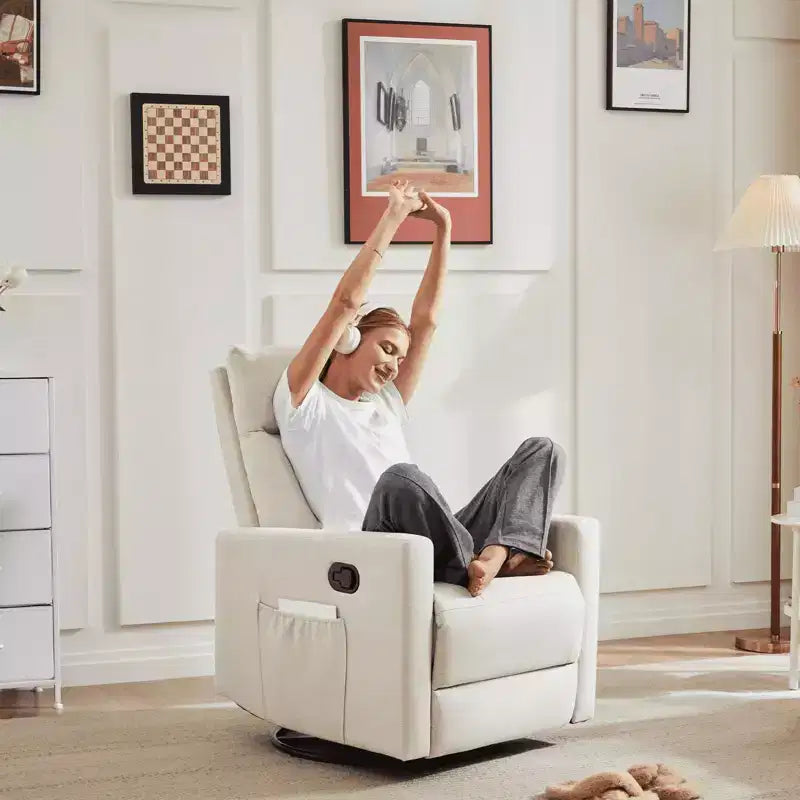 Fauteuil pivotant de couleur beige/noir/marron/gris avec coussin lombaire, une place