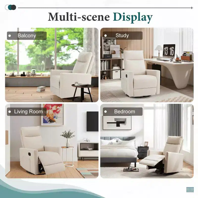 Fauteuil pivotant de couleur beige/noir/marron/gris avec coussin lombaire, une place