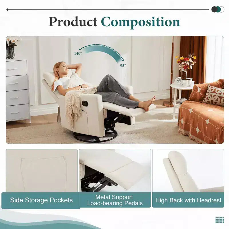 Fauteuil pivotant de couleur beige/noir/marron/gris avec coussin lombaire, une place
