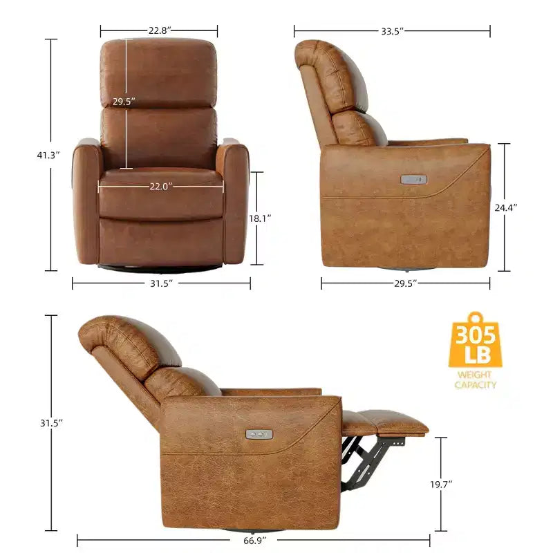 Fauteuil inclinable, pivotant et à bascule en similicuir, avec support lombaire, dossier haut, 1 place