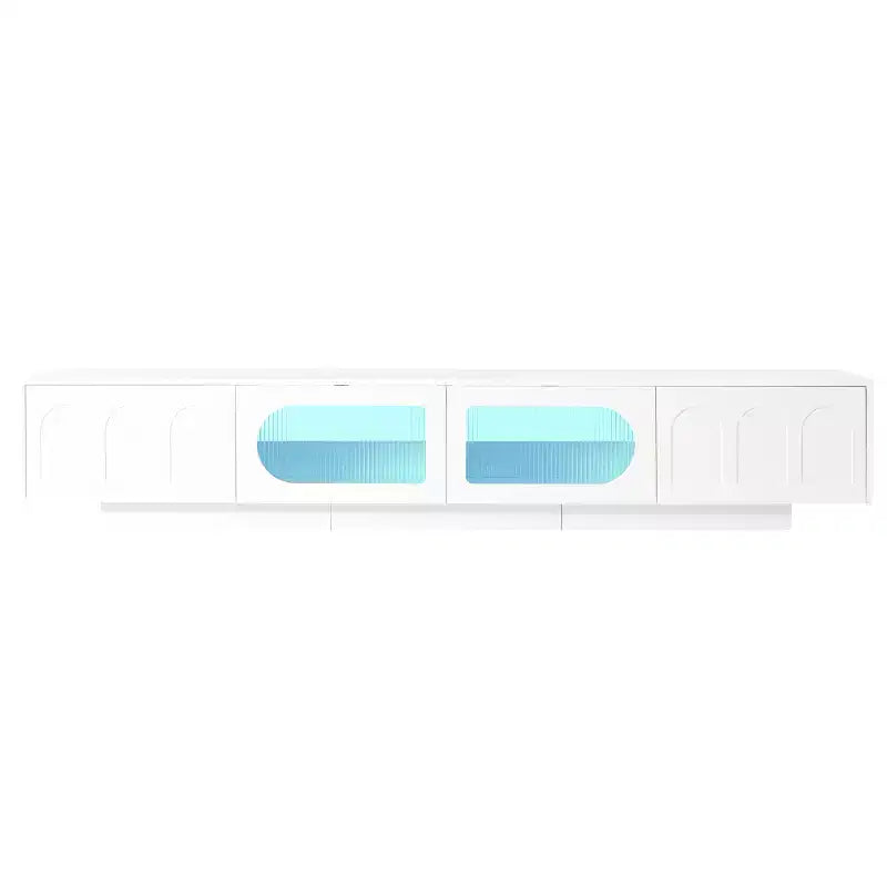 Meuble TV en MDF noir avec éclairage RGB et portes de placard cintrées, compatible jusqu'à 95"