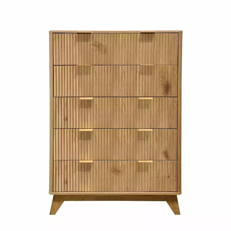 Commode 5 tiroirs cannelés en bois, 119 cm de haut, 1 personne