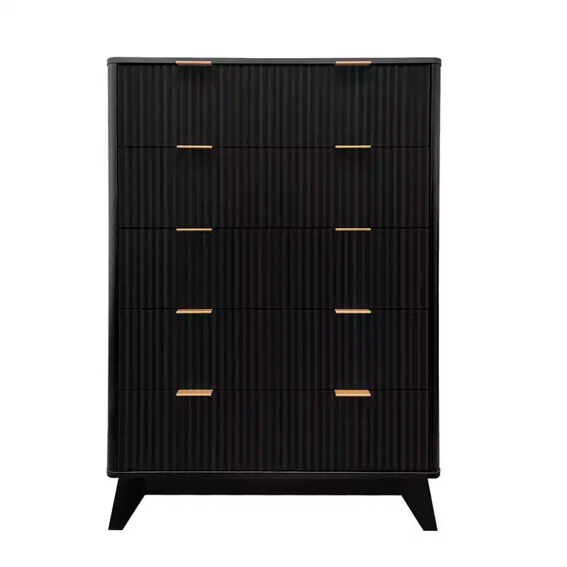 Commode 5 tiroirs cannelés en bois, 119 cm de haut, 1 personne