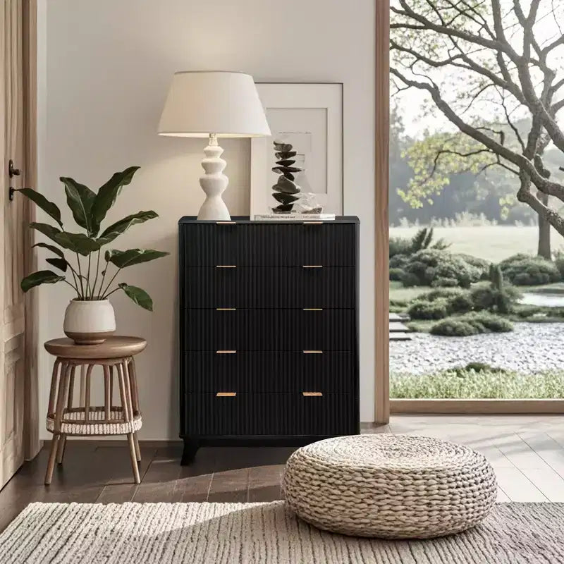 Fluted 5 Drawers Dresser for Bedroom, 47 Tall Modern Chest of Drawers, Wooden Drawer Organizer for Bedroom, Living Room, Hallway, Entryway