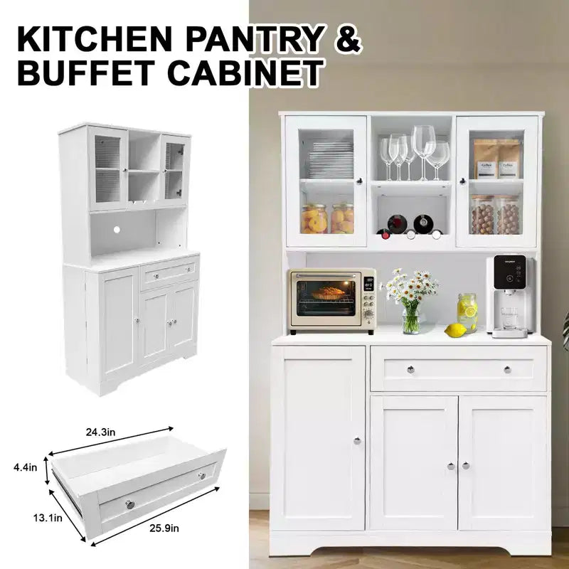Armoire de cuisine autoportante en bois blanc avec tiroir, 5 portes, 172,5 cm