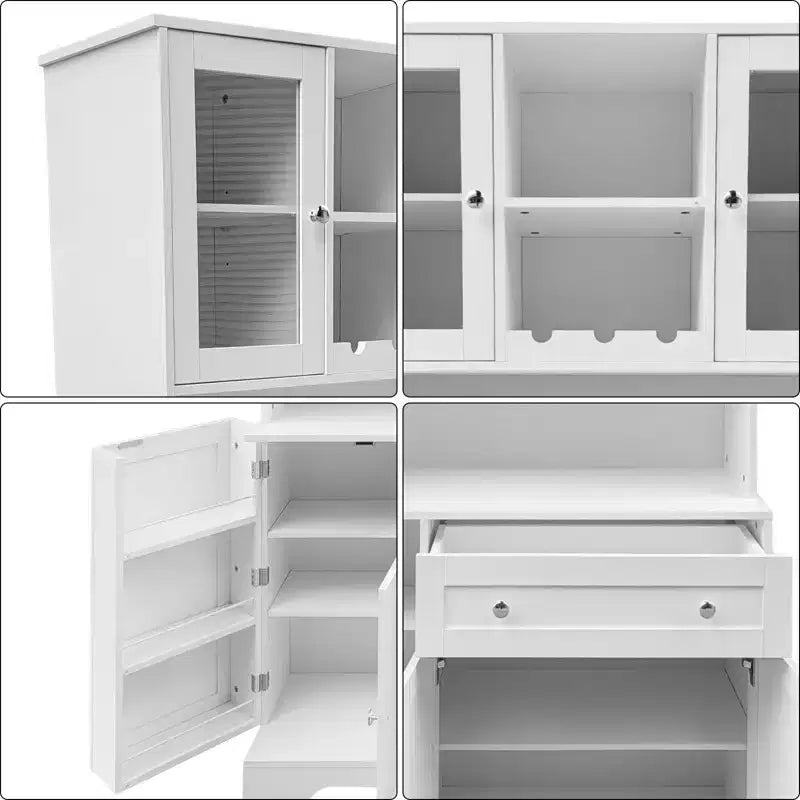 Armoire de cuisine autoportante en bois blanc avec tiroir, 5 portes, 172,5 cm