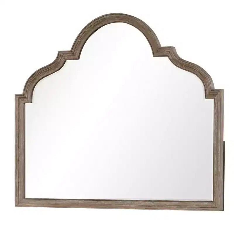 Miroir de commode arqué chêne rustique marron, verre biseauté, fixation murale