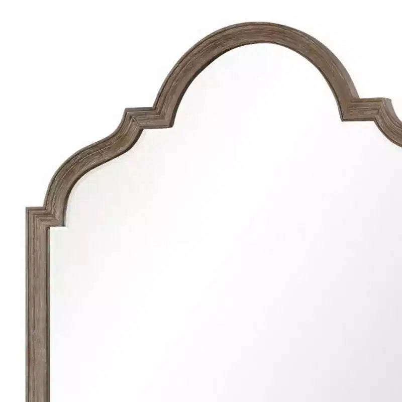 Miroir de commode arqué chêne rustique marron, verre biseauté, fixation murale