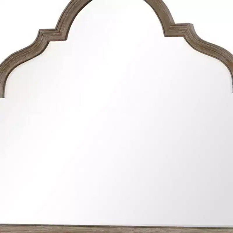 Miroir de commode arqué chêne rustique marron, verre biseauté, fixation murale
