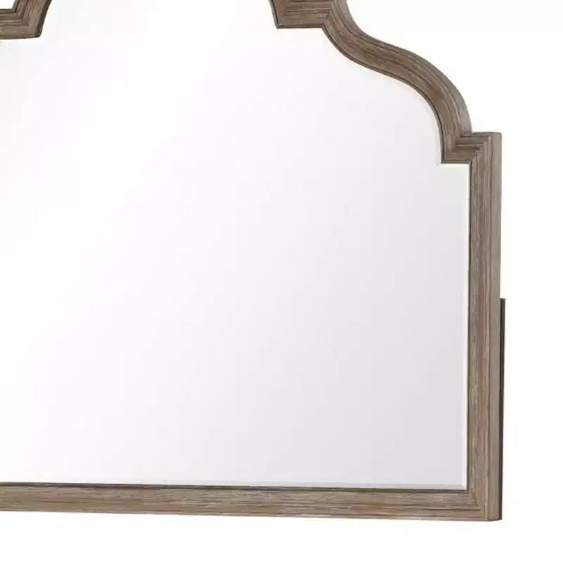 Miroir de commode arqué chêne rustique marron, verre biseauté, fixation murale
