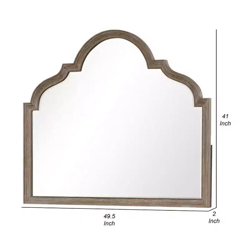 Miroir de commode arqué chêne rustique marron, verre biseauté, fixation murale