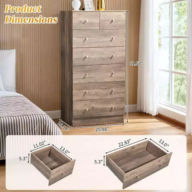 Commode grise à 7 tiroirs, chiffonnier individuel