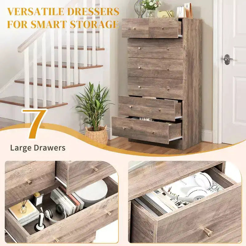 Commode grise à 7 tiroirs, chiffonnier individuel