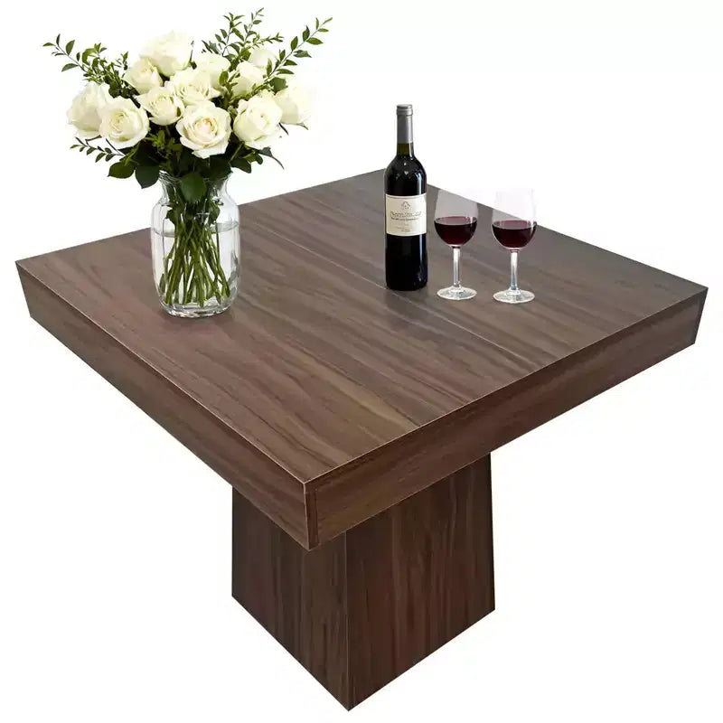 Table de salle à manger carrée en bois noir/noyer pour 4 personnes, pied central