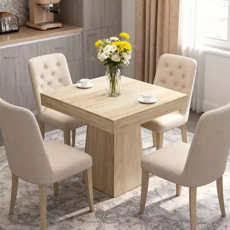 Table de salle à manger carrée en bois noir/noyer pour 4 personnes, pied central