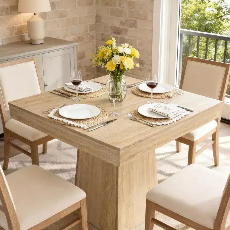 Table de salle à manger carrée en bois noir/noyer pour 4 personnes, pied central