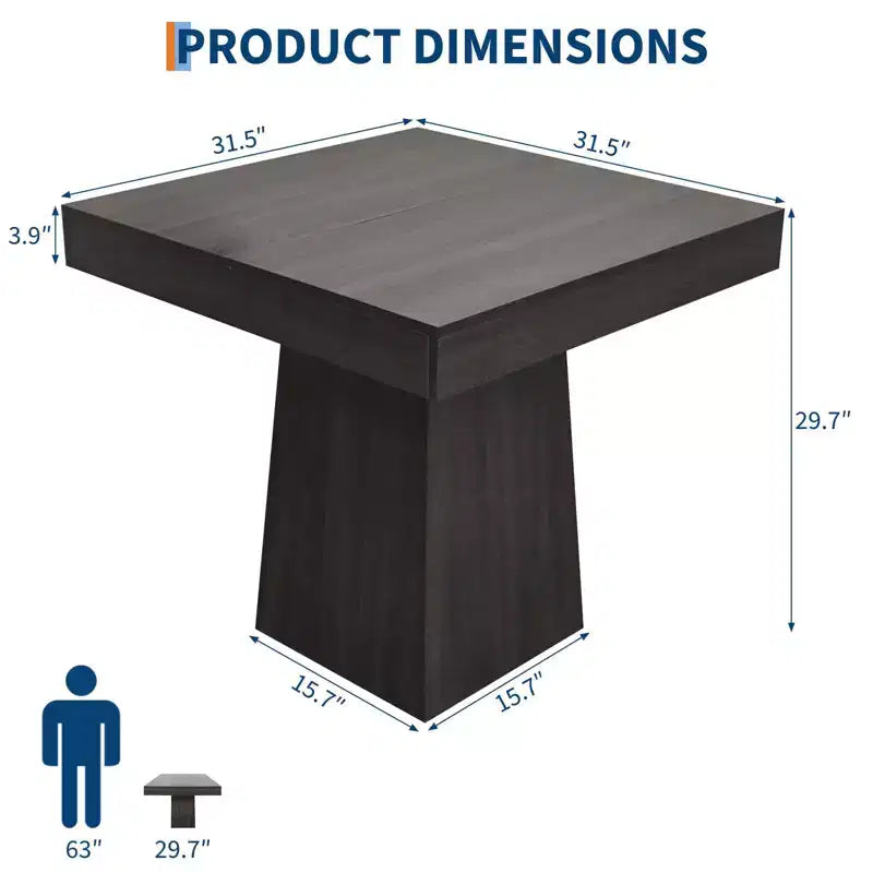 Table de salle à manger carrée en bois noir/noyer pour 4 personnes, pied central