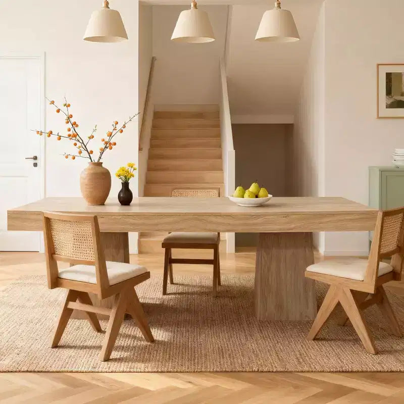 Table de salle à manger carrée en bois noir/noyer pour 4 personnes, pied central