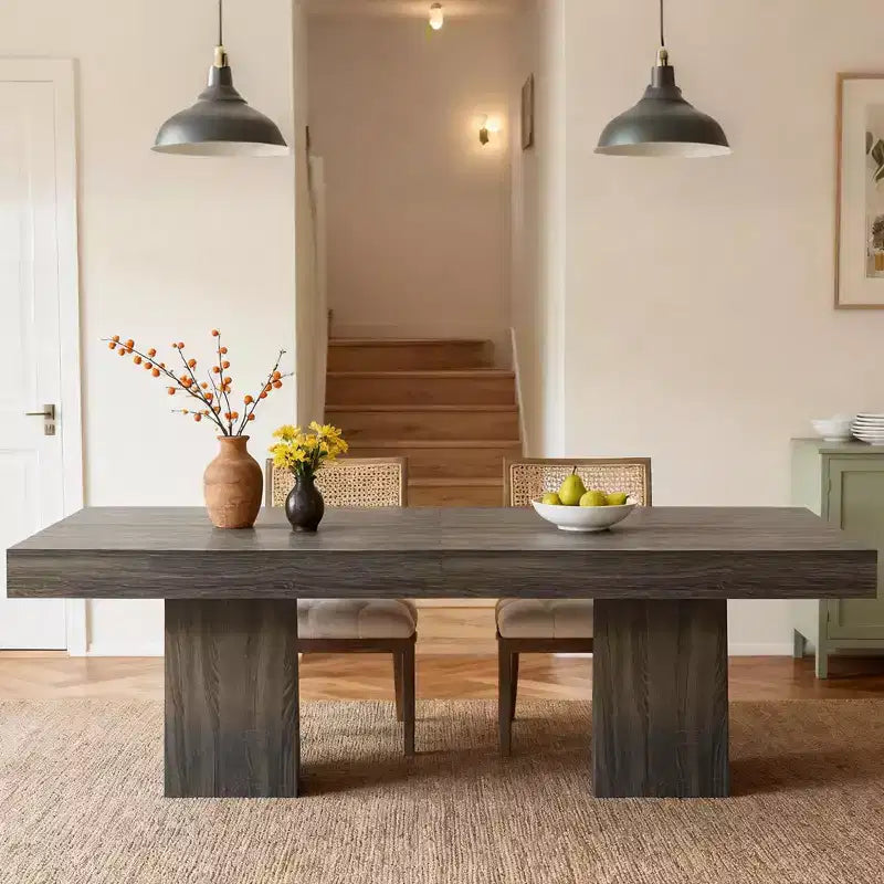 Table de salle à manger carrée en bois noir/noyer pour 4 personnes, pied central