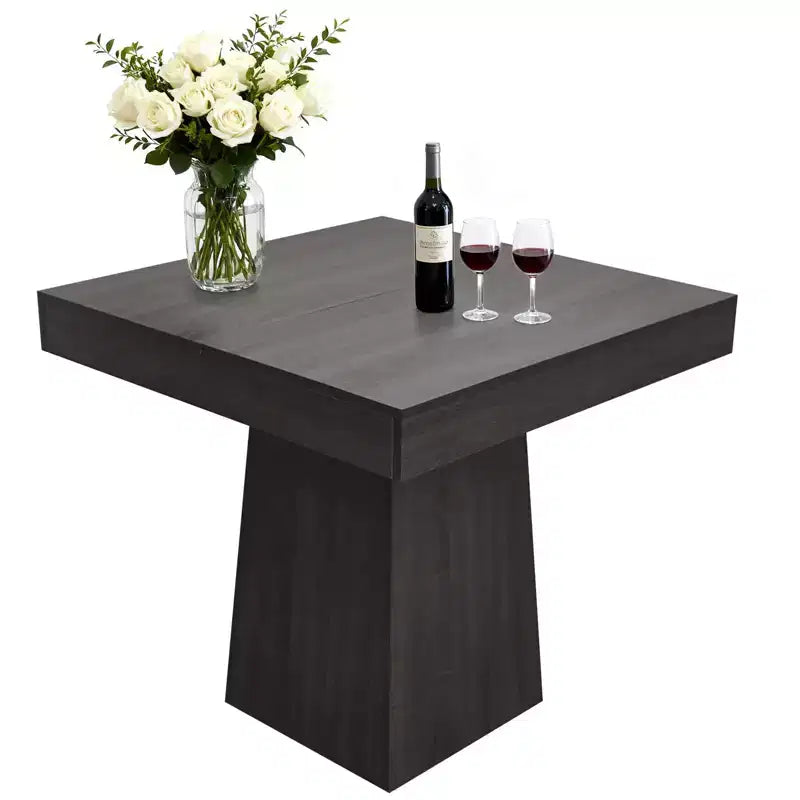 Table de salle à manger carrée en bois noir/noyer pour 4 personnes, pied central