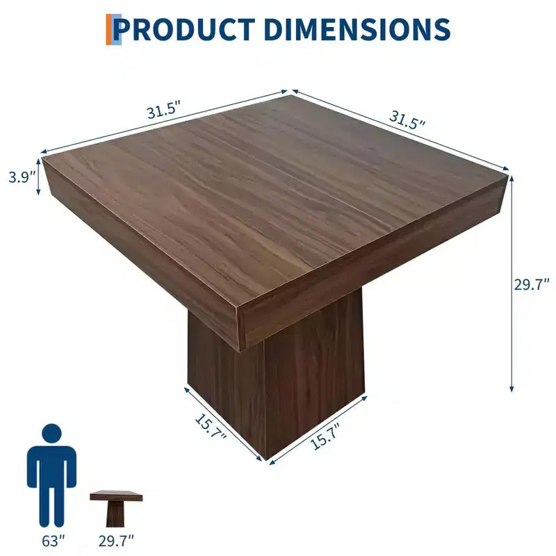 Table de salle à manger carrée en bois noir/noyer pour 4 personnes, pied central