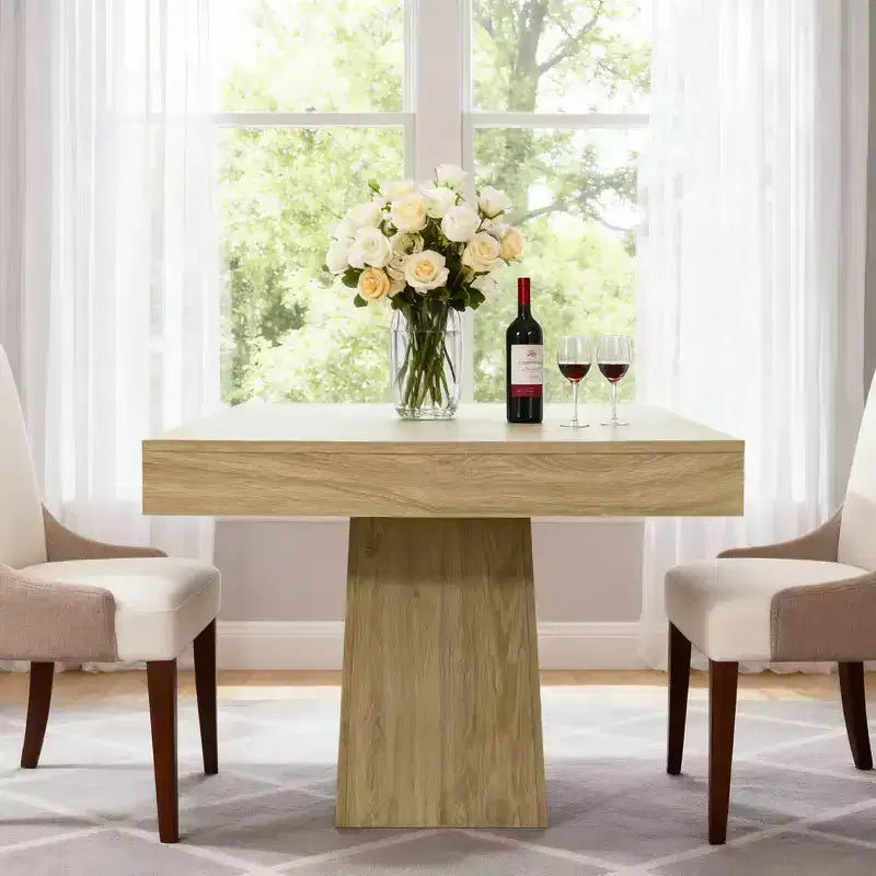 Table de salle à manger carrée en bois noir/noyer pour 4 personnes, pied central