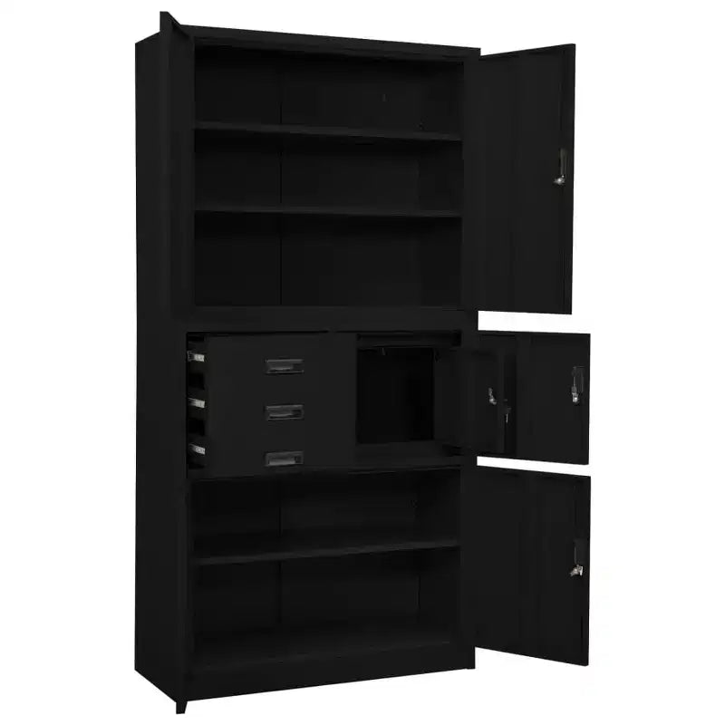 Classeur métallique avec étagères, 4 portes, verrouillable – Anthracite / Noir / Gris clair / Blanc