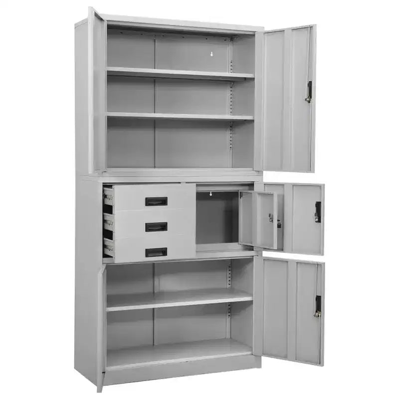 Classeur métallique avec étagères, 4 portes, verrouillable – Anthracite / Noir / Gris clair / Blanc