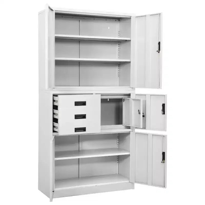 Classeur métallique avec étagères, 4 portes, verrouillable – Anthracite / Noir / Gris clair / Blanc