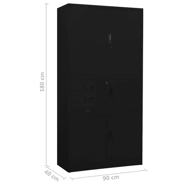 Classeur métallique avec étagères, 4 portes, verrouillable – Anthracite / Noir / Gris clair / Blanc