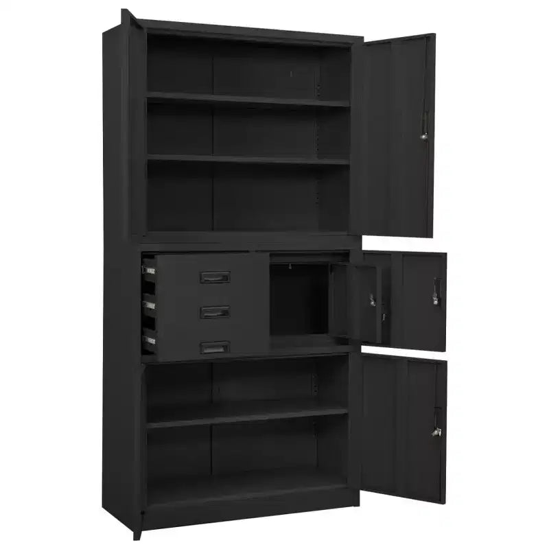 Classeur métallique avec étagères, 4 portes, verrouillable – Anthracite / Noir / Gris clair / Blanc