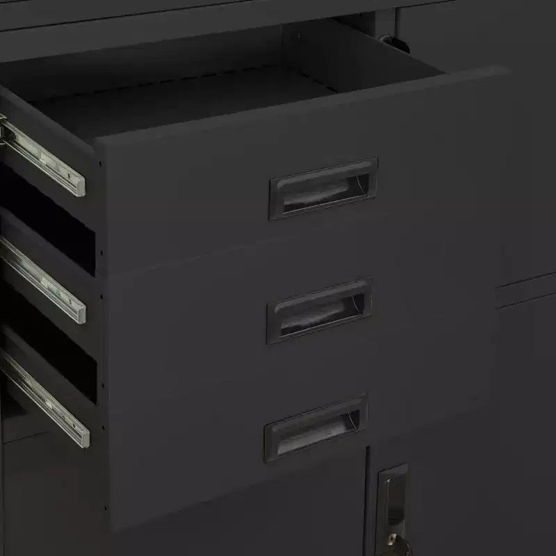 Classeur métallique avec étagères, 4 portes, verrouillable – Anthracite / Noir / Gris clair / Blanc