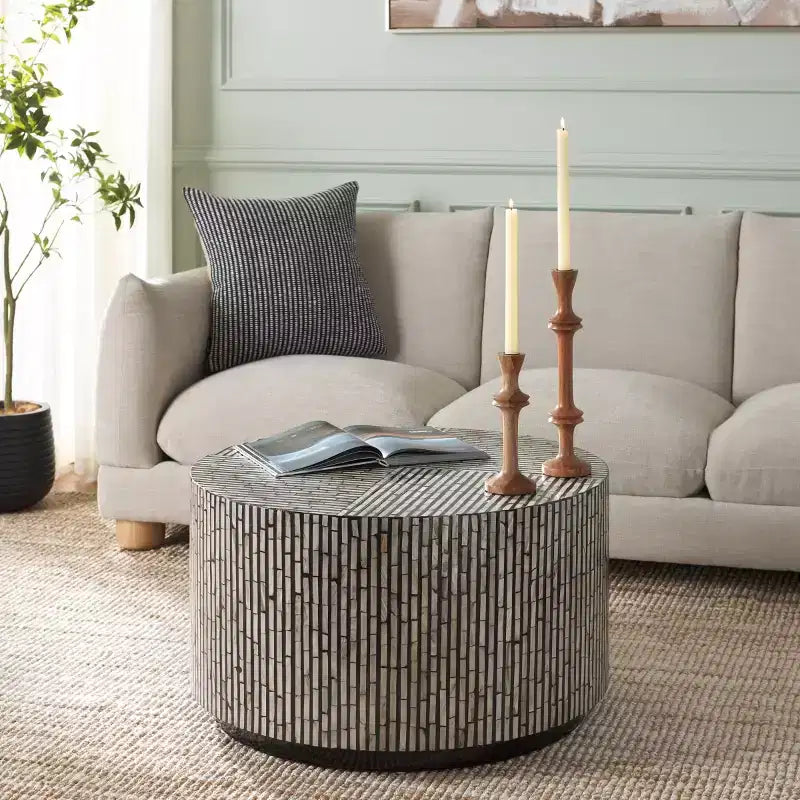 Table basse ronde, argent et noir, 1 pièce