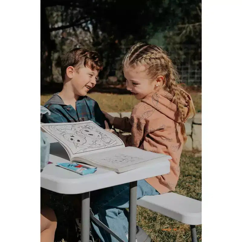 Table de pique-nique pliante rectangulaire blanche pour enfants avec bancs, 4 places