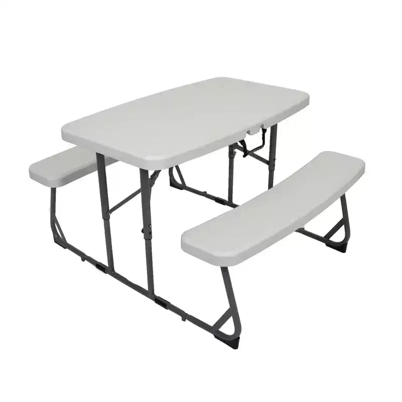Table de pique-nique pliante rectangulaire blanche pour enfants avec bancs, 4 places