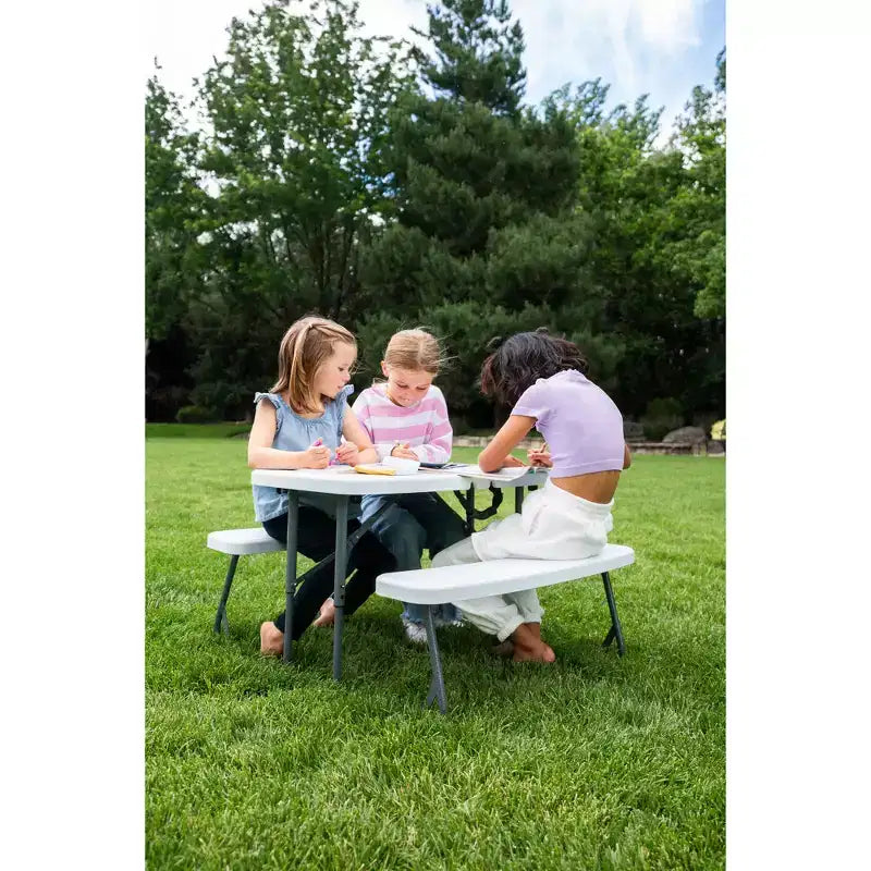 Table de pique-nique pliante rectangulaire blanche pour enfants avec bancs, 4 places