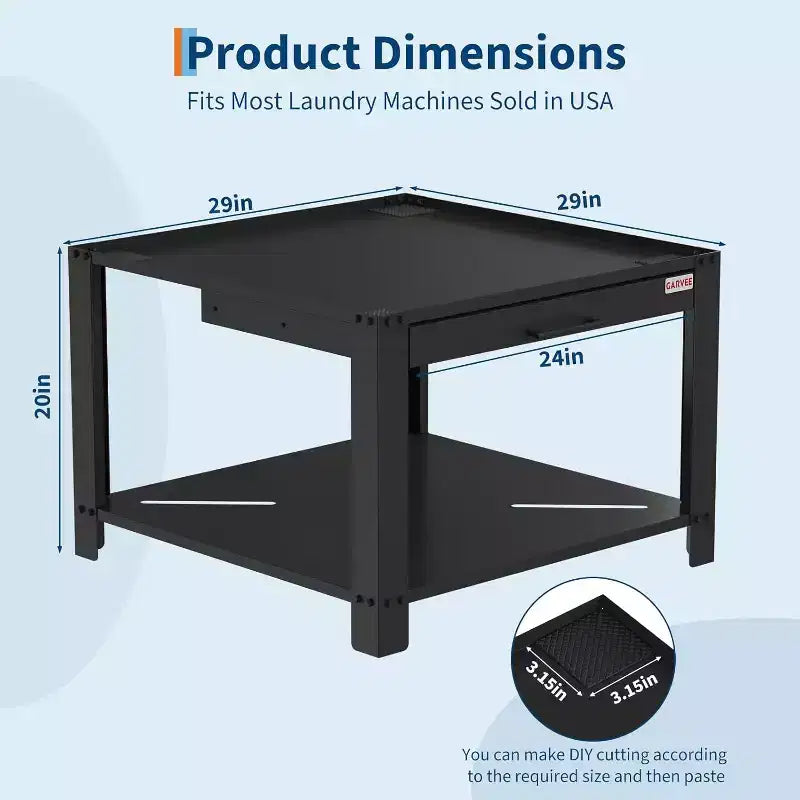 Support pour lave-linge/sèche-linge en alliage d'acier argenté avec étagère coulissante, 74 cm, anti-vibration