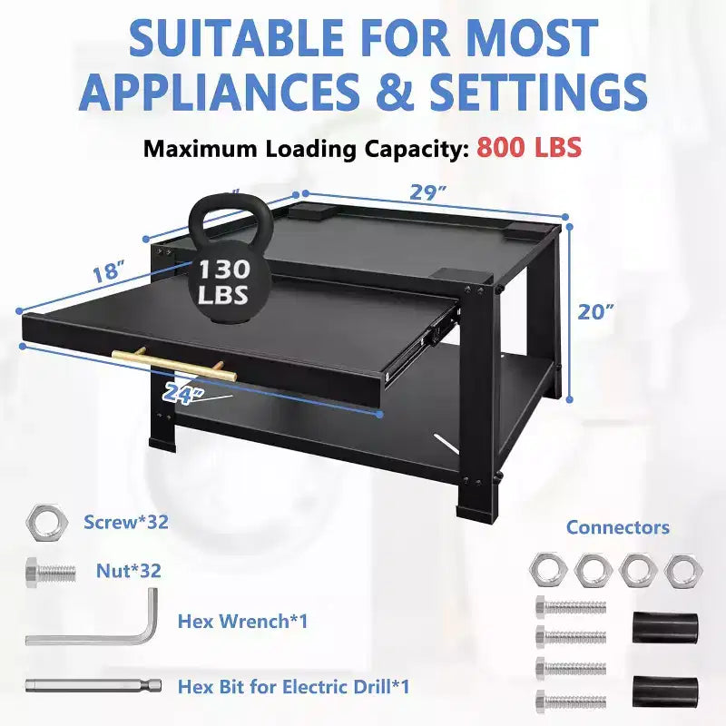 Support pour lave-linge/sèche-linge en alliage d'acier argenté avec étagère coulissante, 74 cm, anti-vibration